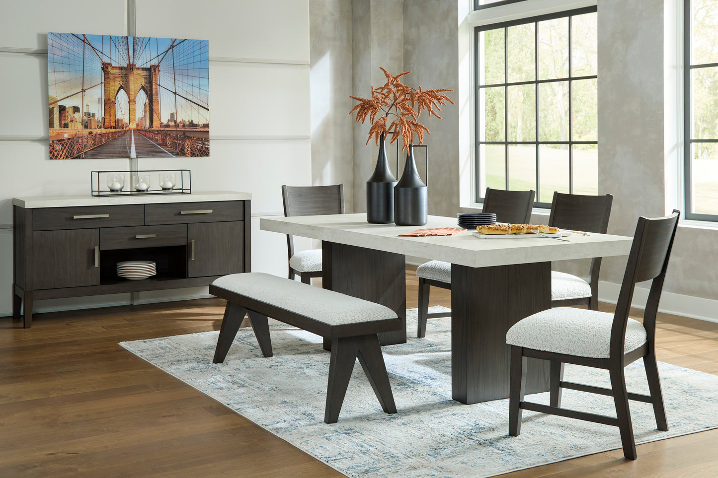 Westonfort Dining Table and 4 Chairs and Bench