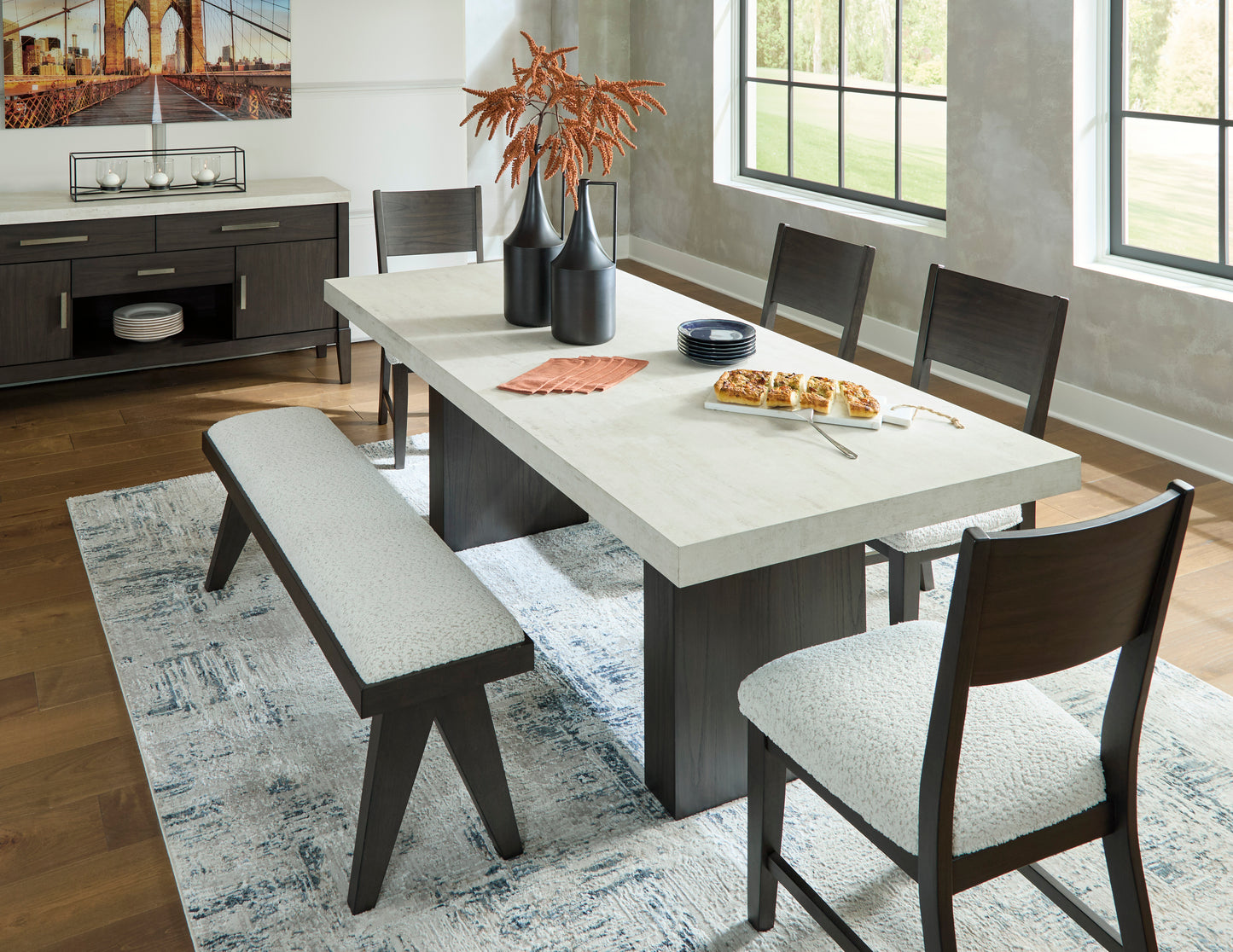 Westonfort Dining Table and 4 Chairs and Bench
