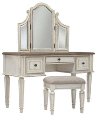 Realyn Vanity and Mirror with Stool