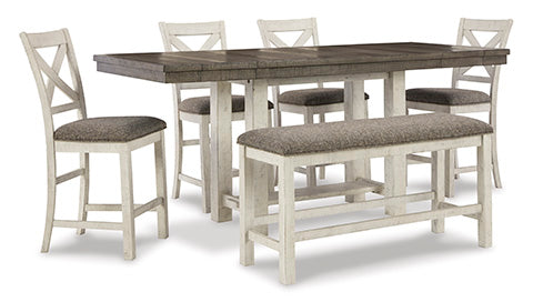 Brewgan Counter Dining Table, 4 Chairs and Bench Set
