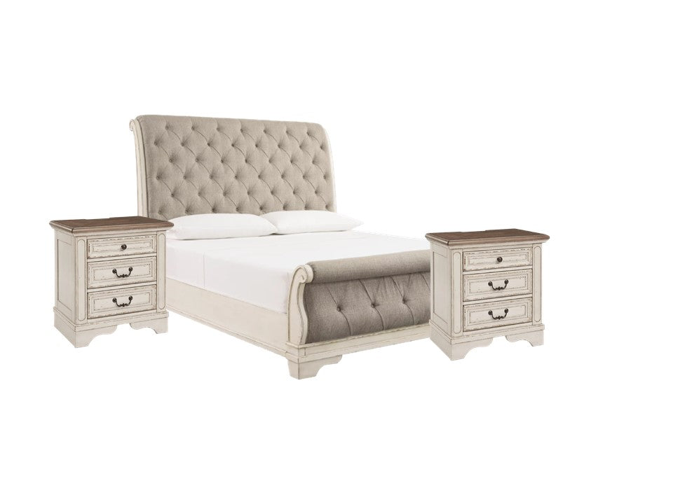 Realyn King upholstered Bed with 2 nightstands