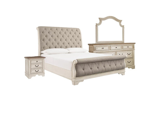 Realyn King Sleigh Bed with 1 nightstand and 1 mirror dresser