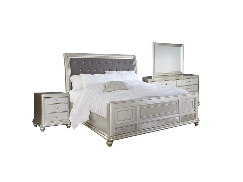 Coralayne Queen Sleigh Bed with 1 nightstands and 1 dresser mirror
