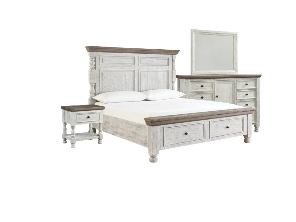 Havalance Queen Poster Bed with 2 Storage Drawers and 1 nightstand and 1 dresser mirror