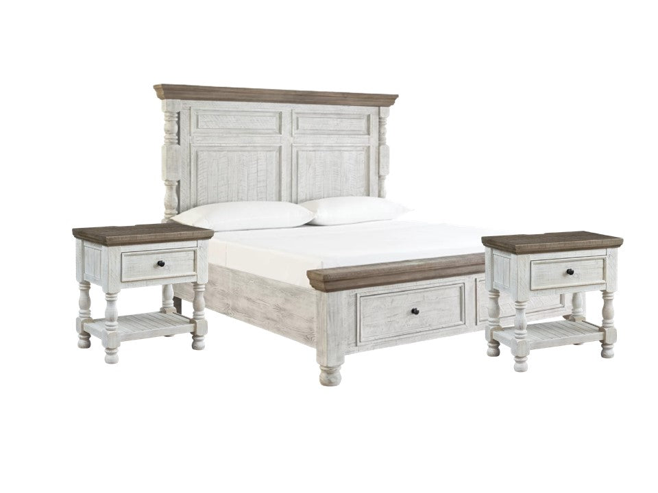 Havalance Queen Poster Bed with 2 Storage Drawers and 2 nightstands